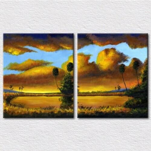 2pcs set decor picture modern decoration gold tone picture from handmade art painting printed for living room decor