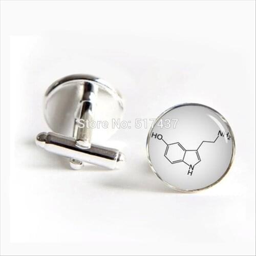2017 wholesale Serotonin Chemical Formula Cufflinks Serotonin Cuff link Shirt Cufflinks For Mens