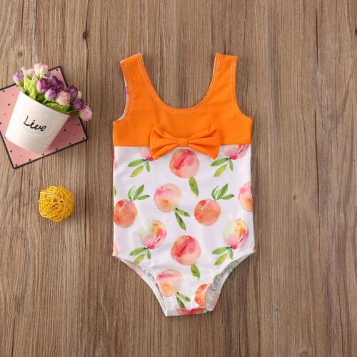 2021 Kids Baby Girl Swimwear Bikini Bow Peach Swimsuit Bodysuit Toddler Girls Summer Bathing Suit Monkini Beachwear 6M-4T