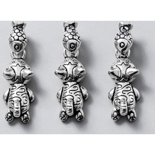 925 Sterling Silver Funny Design Cat and Fish Charms Set Vintage Thai SIlver Handcraft Decoration Pendants DIY Jewelry Findings