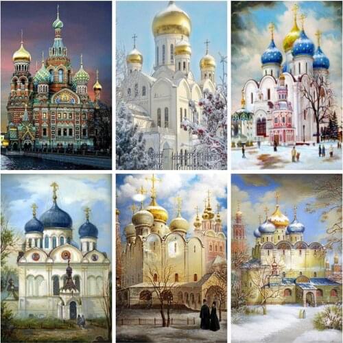 5d Diamond Painting Full Square Church Castle Diamond Embroidery Sets Mosaic Building Landscape Paintings For Interior