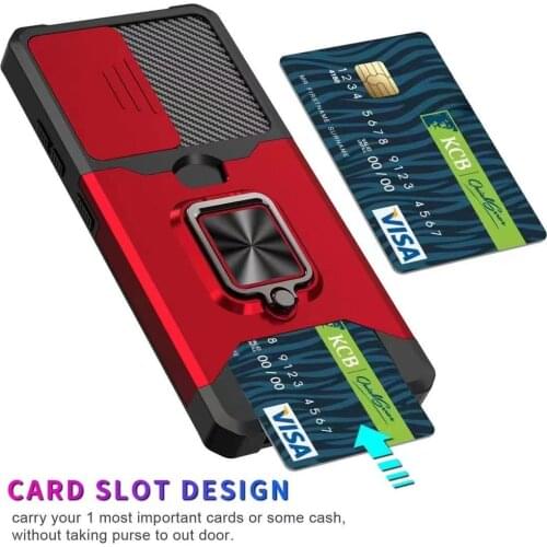Armor Ring Card Slot Car Holder Cover For Samsung Galaxy S21 Ultra Plus FE Note 20 A72 A52 A42 A12 5G Phone Case Coque Fundas