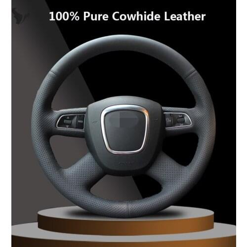 Black Genuine Leather Steering Wheel Cover for audi a4 velho b7 b8 a6 c6 2004-2011 q5 2008-2012 q7 2005 2006 2007 2008 2009 2011