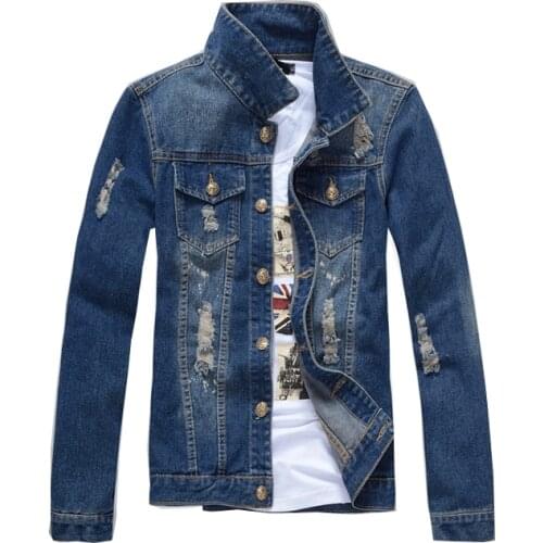 Denim jacket hip hop denim jacket mens thin denim jacket spring and autumn ripped denim jacket new fashion men