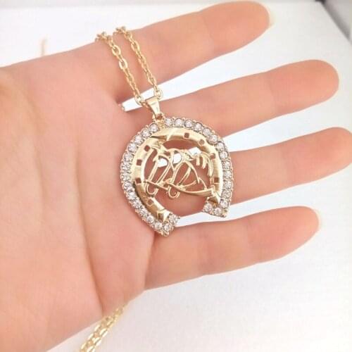 Hzew two horse head and Horseshoe pendant necklace crystal horse necklaces