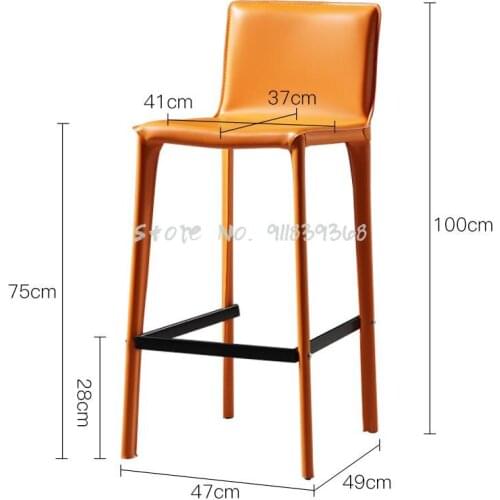Saddle Leather Bar Chair Nordic Luxury High Chair Leisure Back Bar Chair Designer Creative Reception Chair