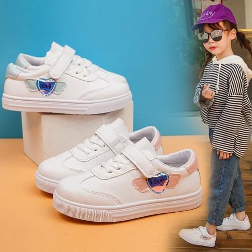Girls & Boys White Shoes Fashion Kids Sneakers PU Leather Soft Bottom Non-slip For Children Size 25-36