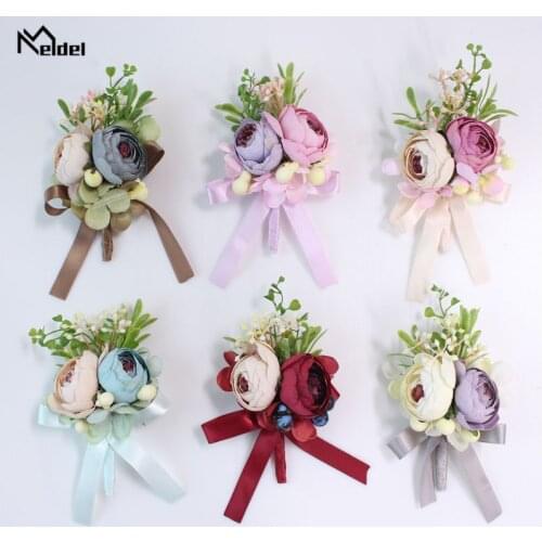 Meldel Wedding Wrist Corsage Rose Boutonniere Bridal Wrist Flower Girl Bracelet Prom Personal Decoration Wedding Planner Corsage