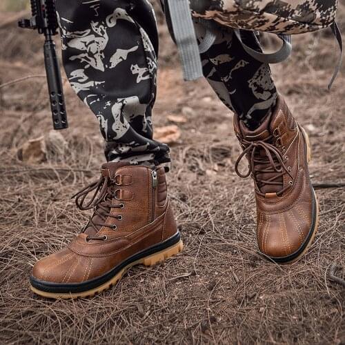 FIXSYS High Quality Mens Work Boots Outdoor Non-Slip Motorcycle Boots Leather Tough Combat Desert Boots Fashion Climbing Shoes