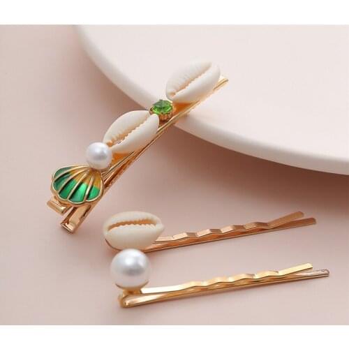 Bohemia Beach Shell Conch Pearl Hairclips Set Sweet Side Clip For Women Girls Fashion Crystal Hairpin Hair Accessories Barrettes