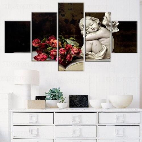 Canvas Poster Modern Wine Angel Home Decor Red Flowers Print Painting Cute Gift Wall Artwork Modular Picture For Living Room