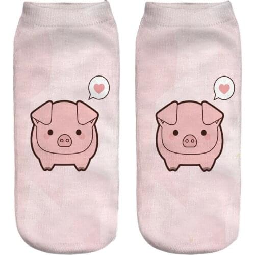 2018 New 3D Printed pink love Pig funny cute cotton short ankle socks for women ladies girls harajuku korean socks