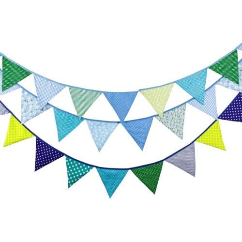 New 3.2M Blue Print Fabric Bunting Flags Boys Birthday Party Decoration Banner Home Playroom Bunting Garland