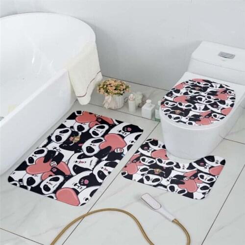 New Mini Animal Cartoon Cute Toilet Seat Cover Set Shower Room Absorbent Doormat Bathroom Decoration Flannel Non-Slip Floor Mat
