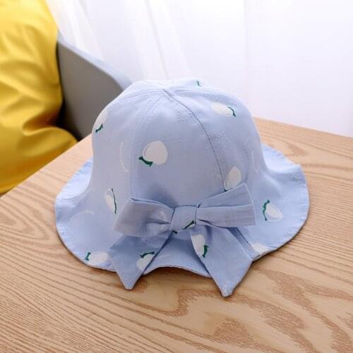 2021 New Summer Kids Bow Fruit Sun Bowknot Princess Protection Bucket Hat Sunshade Sunscreen Cap Fold Beach Fisherman Hat gorro