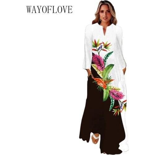 MOVOKAKA 2021 3D Leaf Printed Black White Autumn Dress Long Sleeve Casual Plus Size Dresses Woman Elegant Girls Long Dress Women