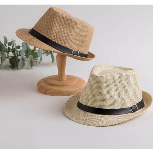 Retro Straw Panama Sunhat Fedoras Top Jazz Hat With PU Buckle Kids' Hats Cap Parent-child Hats Casual Beach Hat For Men Women
