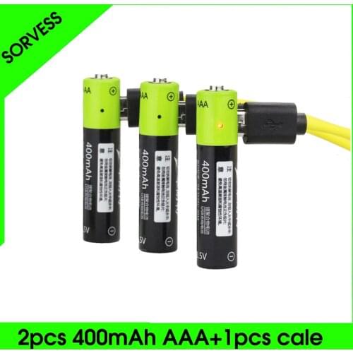SORVESS 2PCS AAA Lipo Lithium Polymer 400mAh Battery ZNTER Rechargeable 1.5V With Micro Cable Cell For Camera Toys Batteries
