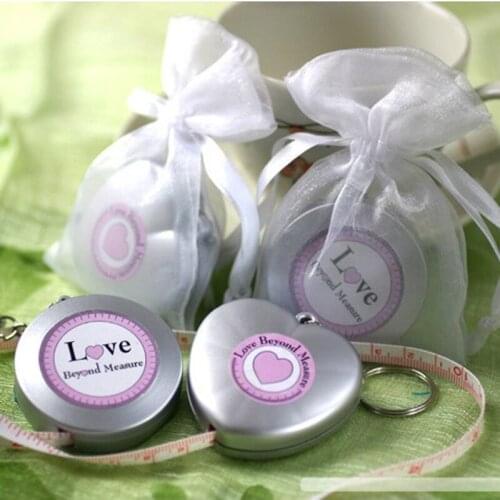 Wedding favors 30pcs/lot "Love Beyond Measure" heart or round shaped Measuring Tape Keychain in Sheer Organza Bag Free shipping
