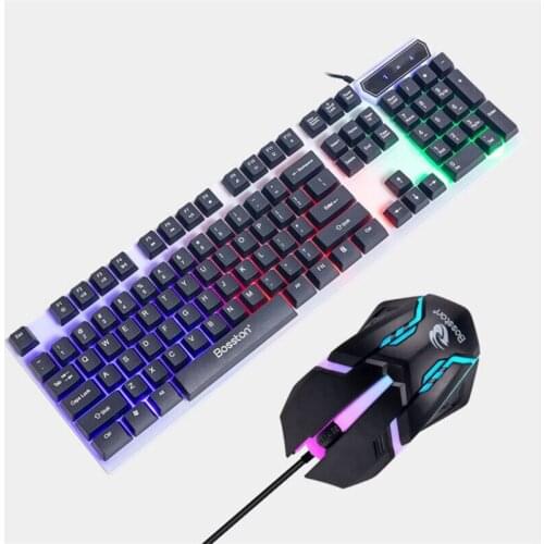 Luminous Keyboard and Mouse Set Gaming Mechanical Feel USB Wired LED Backlit Floating Keycap for Gamer Desktop Home Office