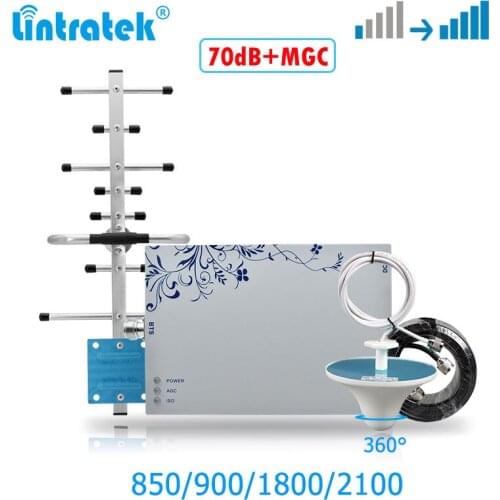Lintratek 70dB GSM 900 2G 3G 4G Singel band cellular amplifier 850 CDMA 2100 umts LTE signal booster repeater with MGC Function