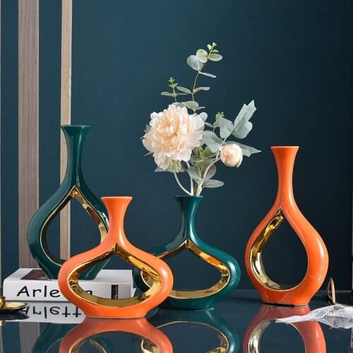 Modern Ceramic Vase Ornaments Home Livingroom Flower Arrangement Furnishing Crafts Entrance Coffee Table Figurines Decoration