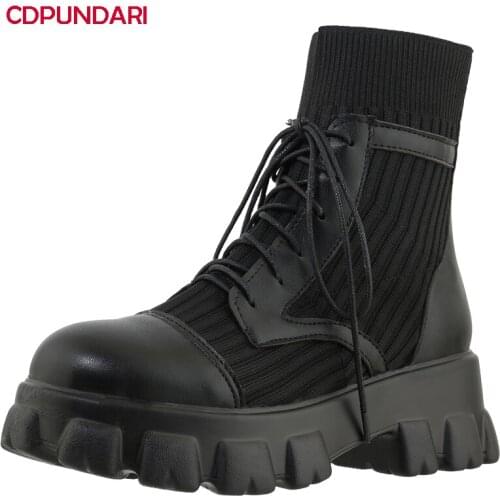 Women Black White Patchwork High Heels Ankle Boots Ladies Autumn Winter Chunky Platform Short Boots Shoes Bottes Plateforme