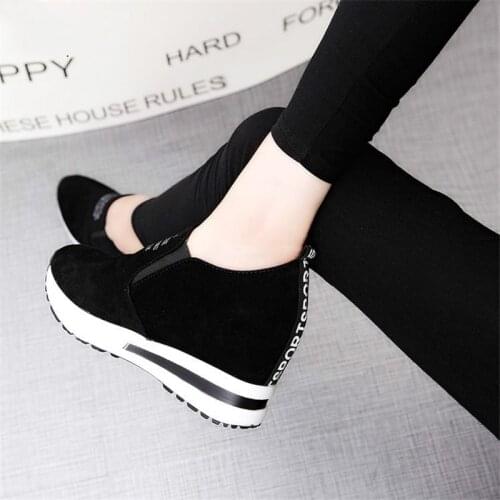 New Flock High Heels Lady Casual black Red Women Sneakers Leisure Platform Shoes Slip-On Breathable Height Increasing Shoes