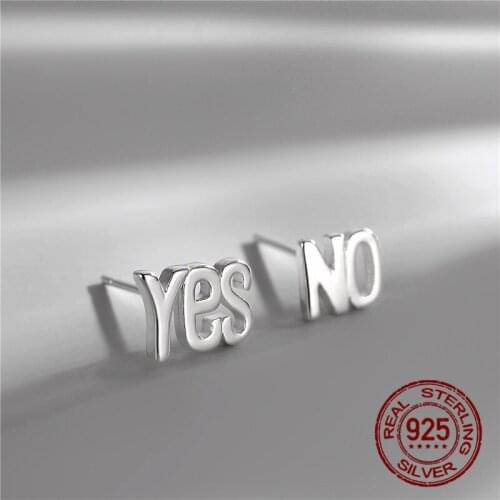 INEFFA 925 Sterling Silver Asymmetrical Earrings For Women Girl Gift Ear Jewelry Letters YES NO Hot Sell Women Earring Wholesale