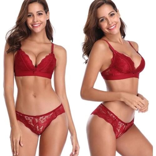 Slimgirl Women Wire Free Sexy Lace Bra Sets Push Up Bra & Brief Sets Lingerie Panty Female Underwear B C Cup Red black and Pink