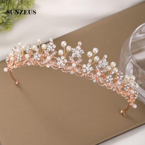 Rose Gold Party Headbands Crystals Bridal Headwear Wedding Tiaras With Pears Women Head Band SQ479