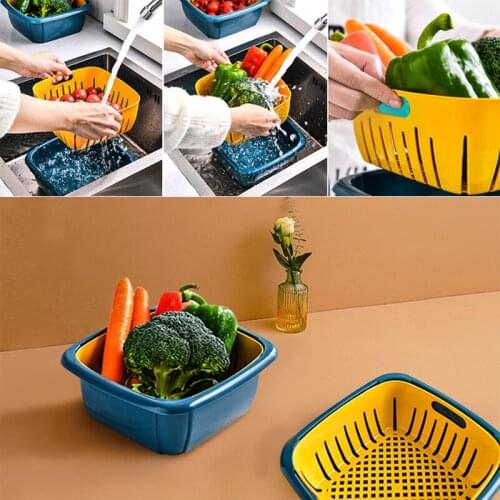 3 in 1 Kitchen Colander Strainer Bowl Set with Lid Household Double-Layer Drain Basket Multifunction Storage Containers TS2