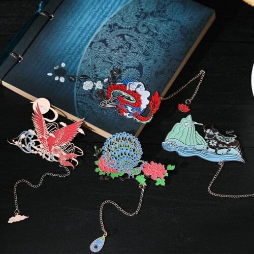 4PCS/LOT Royal Chinese Dragon Theme Metal Bookmark Hollow Out Book Markers Gift Free Shipping