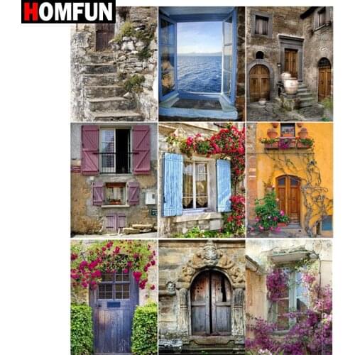 HOMFUN Diamond Painting Cross Stitch "Stairs door windows" 5D DIY Diamond Embroidery Full Square/round Rhinestone Of Picture