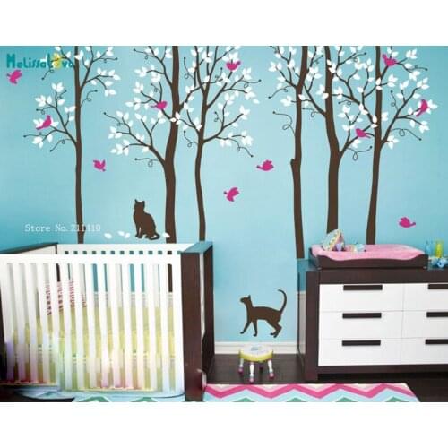 Large Size And Multiple Colors Nursery Tree Wall Sticker Home Decor Cute Baby Room Birch Vinyl Decals With Cats Poster YT4686