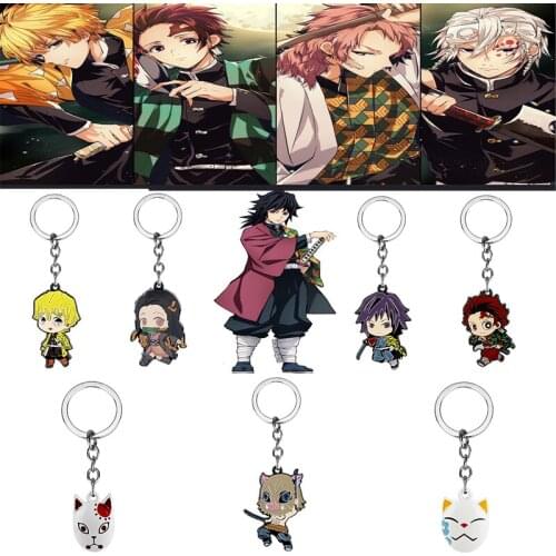 Anime Demon Slayer Cosplay Keychain Kamado Nezuko Sabito Mask Pendant Key Chain Key Holder Costume Halloween Trinket