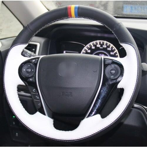 Black White Leather DIY Steering Wheel Cover for Honda Accord 9TH Odyssey Crosstour 2013 2014 2015 2016