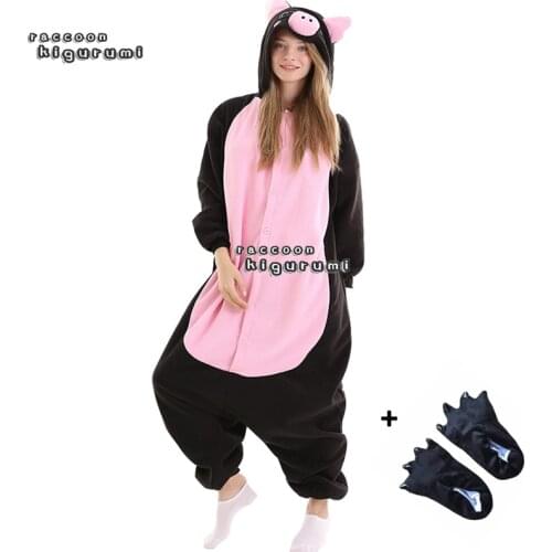 Animal Pig Fleece Woman Onesies Kids Unicorn Winter Halloween Cartoon Cosplay Pajama Raccoon Kigurumi Adult Unisex