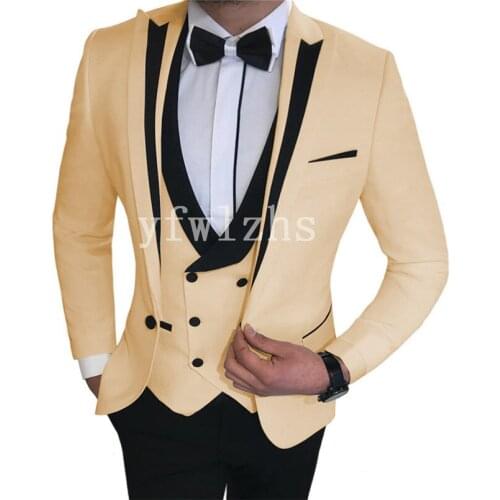 Handsome One Button Groomsmen Peak Lapel Groom Tuxedos Wedding Dress Men Suits Blazer Prom Dinner (Jacket+Pants+Tie+Vest) B130