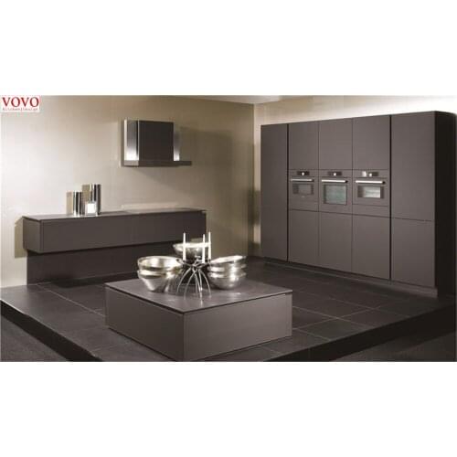 L-shaped grey lacquer kitchen cabinet