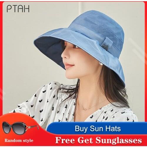 [PTAH] Summer New Womens Sun Hats 100% Mulberry Silk Hats UPF 50+ UV Protection Breathable Lightweigh Caps Female Not Polyester