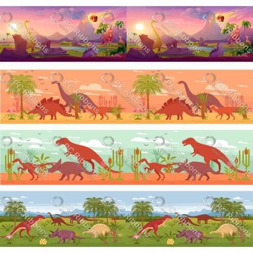 Cute Cartoon Dinosaur 1-1/2" Printed Lanyard/Grosgrain/Satin Design Custom Ribbon for Bow DIY Hair Craft Supplies Sewing CA-341