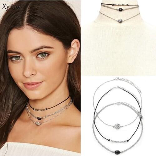 Fashion Womens 3 Piece Set Charm Choker Necklace Jewelry Silver Gifts