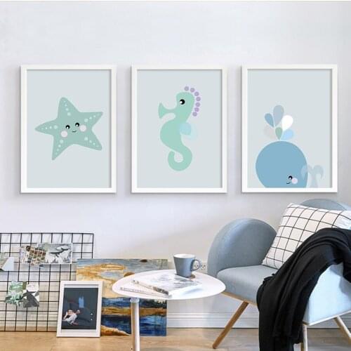 Nordic Canvas Painting Wall Art Prints and Posters Cartoon Marine Animal Landscape Pictures Modern For Baby Girl Room Decoration