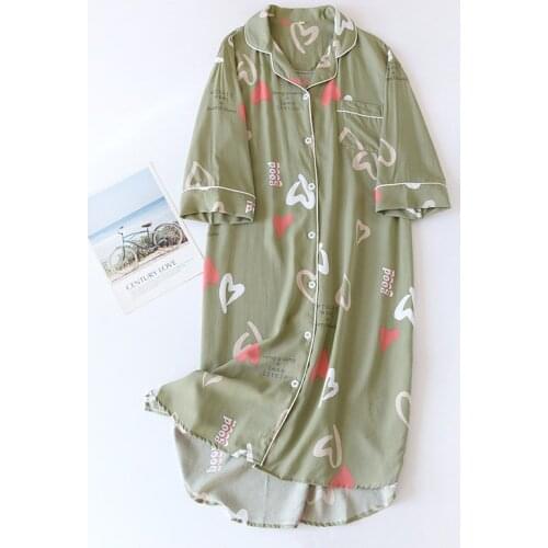 Vestido De Mujer New Womens Nightgowns Casual Large Size Cotton Nightwear Summer Dress Print Ladies Night Cardigan Shirt