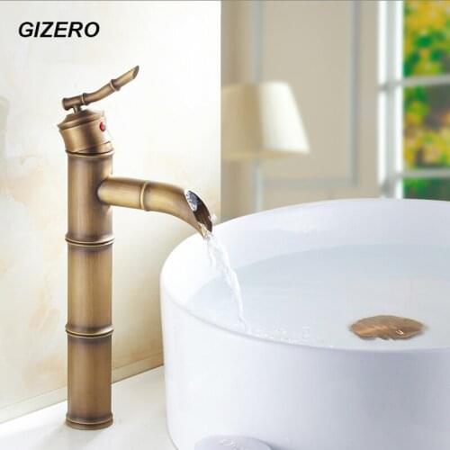 Newly Luxury Antique Brass Bathroom Bamboo Faucet Hot&Cold Deck Mounted Single Handle Sink Mixer Tap ZR141