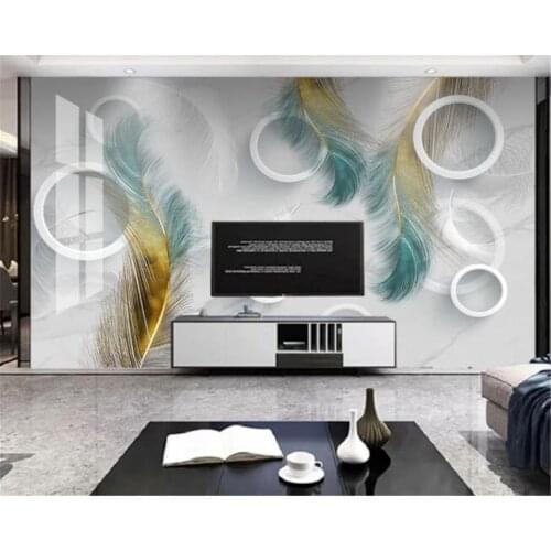 Beibehang New modern minimalist high definition light luxury marble colored feather 3D background wallpaper home decoration