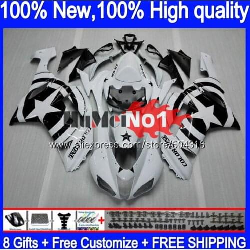 Bodys For KAWASAKI ZX-636 ZX600 ZX 6R 6 R 600CC ZX6R 07 08 59MC.14 ZX636 ZX 636 600 CC ZX-6R 2007 2008 White stars Fairing