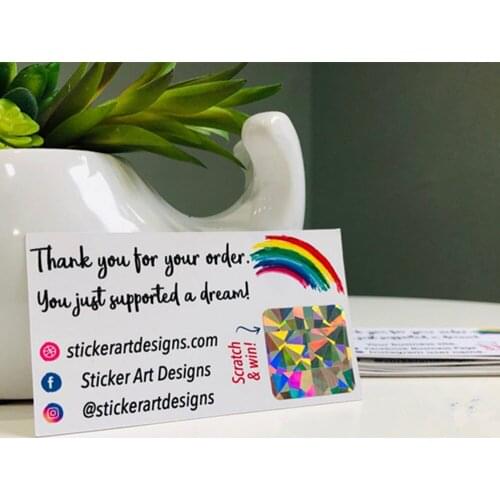 Personalize Thank You for your order,Scratch Off Win Cards, Custom Business Stickers, Custom Text Social Media Card