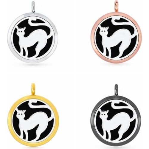 30mm Rose Gold Black Stand Cat Aromatherapy Essential Oil Perfume Diffuser Locket Pendant with 6pcs PadS Fit Necklace key Chains